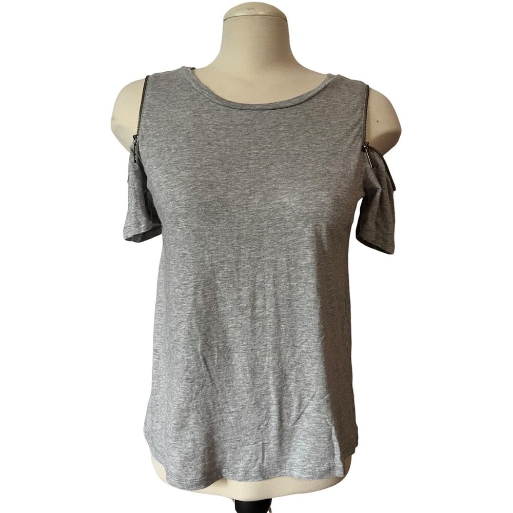 Michael Kors Grey Zipper Sleeve T shirt Blouse Sz Small Soft Basic Casual Shirt